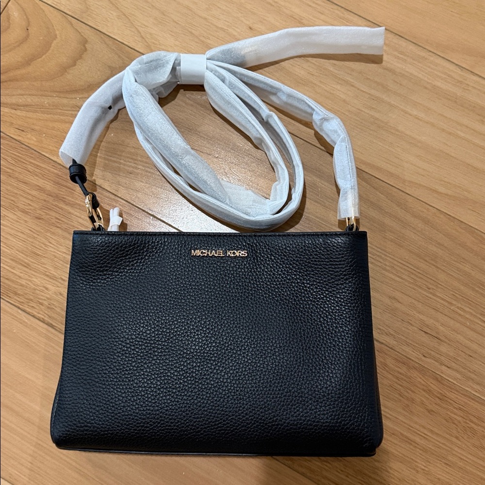 Michael Kors Black Pebbled Leather Crossbody with Gold Hardware
